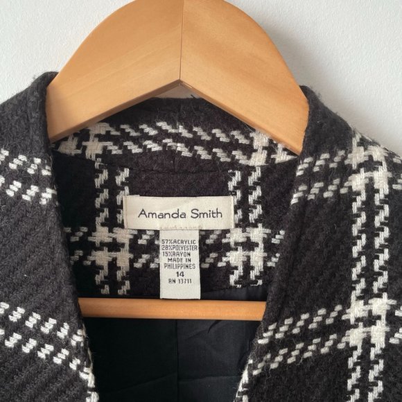 Amanda Smith Black White Check Plaid Tweed Coat Sz 14 - Picture 6 of 6